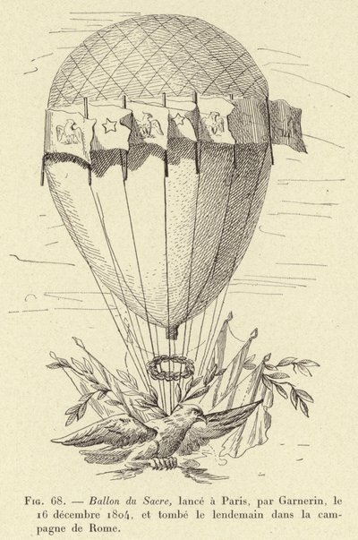 Ballon du Sacre, lancé à Paris, par Garnerin, le 16 décembre 1804, et tombé le lendemain dans la campagne de Rome - French School